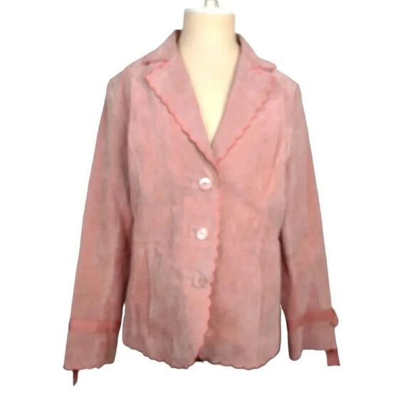 Terry Lewis Classic Luxuries 100% Suede Leather Pink Scalloped Jacket Bl… - Picture 1 of 16